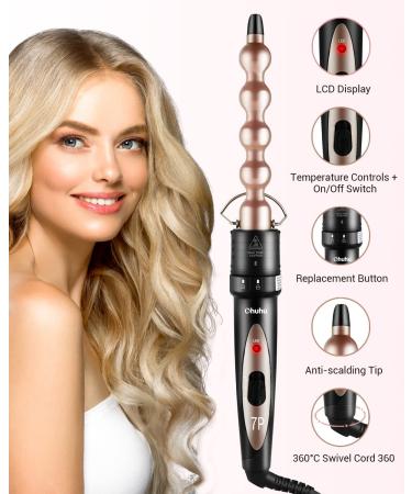 Ohuhu 7 in 1 Curling Wand Set with Interchangeable Ceramic Barrels and Heat Protective Glove - Dual Voltage Hair Curler in Rose Gold | Mother's Day Gift - Buy Online on SooperMarket.com