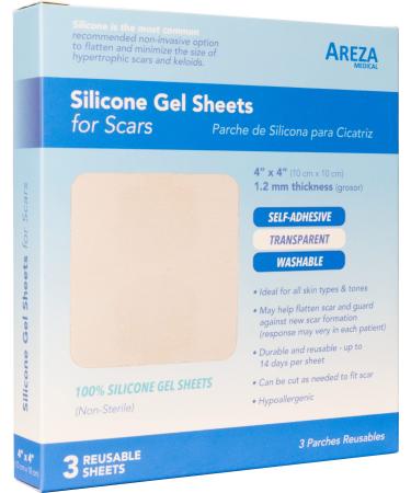 Areza Silicone Gel Sheets for Scars 10cm x 10cm Not-Sterile 3 Sheets per box