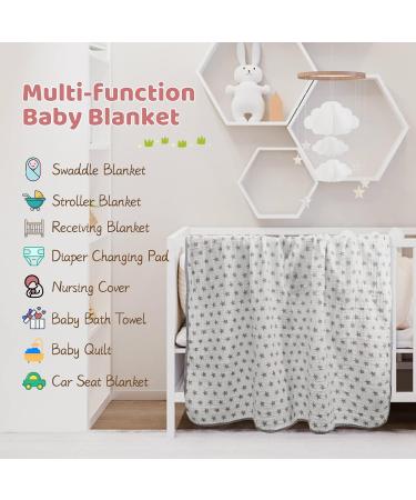 Miracle Baby Muslin Swaddle Blanket - Grey Stars Print, 110x150cm, Cotton, for Boys and Girls - Buy Online on SooperMarket.com