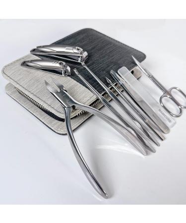 Professional 9-in-1 Manicure Set with Leather Case - Stainless Steel Nail Clippers Kit for Men - Black Grooming Kit with Fingernail & Toenail Clippers - 9 Piece Set - Buy Online on SooperMarket.com