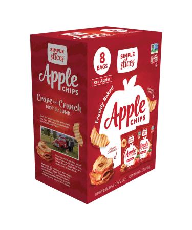 Gourmet Nut Simple Slices Baked Apple Chips, USA Grown Sliced Dried Apples, Healthy Vegan Snack For Adults & Kids, Naturally Sweet, No Added Sugar, Red Apples.75oz Individual Bags (8 Pack Box)