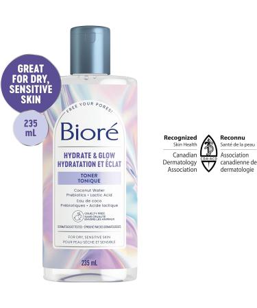 Bior Hydrate & Glow Toner Alcohol Free Facial Toner for Dry Sensitive Skin infused with Prebiotics 2% Lactic Acid and Coconut Water | Dermatologist Tested Cruelty Free and Fragrance Free (235mL) - Buy Online on SooperMarket.com