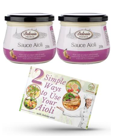 Delouis France Aioli - Garlic Mayonnaise (250g x 2) with Recipe Card | Gluten-Free and Ideal for Vegetarians