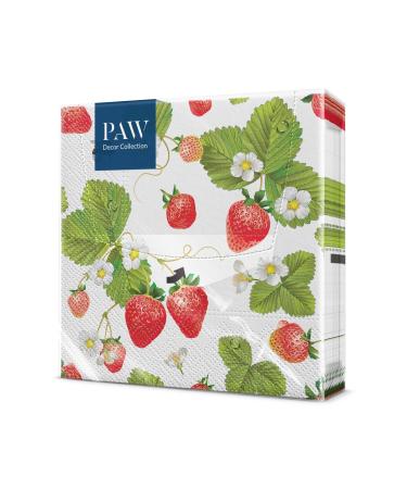 PAW - Napkins 3 -layer (33 x 33 cm) I 20 pieces I perfect for birthdays parties weddings communion and celebrate I paper napkins colorful - fruit strawberry i Strawberries with bees
