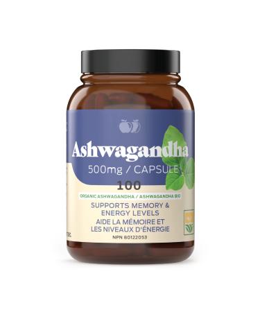 Organic Ashwagandha Capsules - 100 Capsules 500mg Pure Ashwagandha Stress Mood & Energy Support Supplement