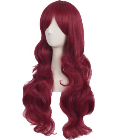 MapofBeauty 28 Inch Red Long Curly Synthetic Wig with Side Bangs for Women - Buy Online on SooperMarket.com