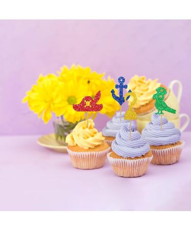 24Pcs Pirate Cupcake Toppers Rudder Nautical Sailing Cupcake Toppers for Boy Colorful Glitter Pirate Cupcake Picks for Baby Shower Pirate Themed Birthday Party Decoration - Buy Online on SooperMarket.com