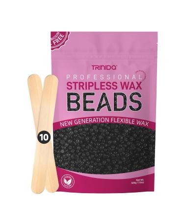 TRINIDa Wax Beads Professional Hard Wax Beads 500g with 10 Applicators For Full Body Facial and Legs Painless Gentle Hair Removal Wax Beads for Women and Men (Charcoal) Charcoal 500g