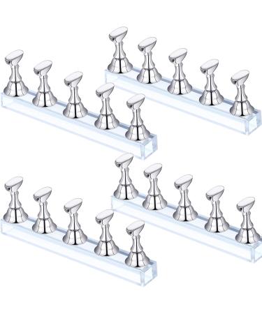 4 Sets Acrylic Nail Display Stand Nail Holder Magnetic Nail Practice Stand Fingernail DIY Nail Design Stand for False Nail Manicure Tool (Silver)