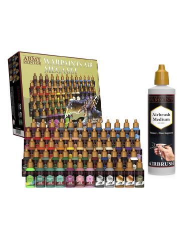 The Army Painter - Warpaints Airbrush Mega Paint Set & Airbrush Paint Thinner Bundle - Non-Toxic Water Based Acrylic Airbrush Paint Set  Flow Improver and Airbrush Medium for Miniature Wargaming