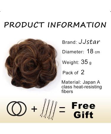 JJstar 2PCS Messy Bun Curly Fake Hair Buns Donut Tousled Updo High Heat Synthetic Fiber Scrunchies (Dark Brown/Golden) - Women/Girls Ponytail Extension - Buy Online on SooperMarket.com