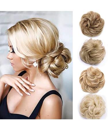 Updo Hairpiece Scrunchy Scrunchie Hair Bun 35g Ribbon Ponytail Extensions Wavy Curly Messy Donut Chignons Hair Piece Honey Blond-Bleach Blond 35 g Honey Blond-Bleach Blond