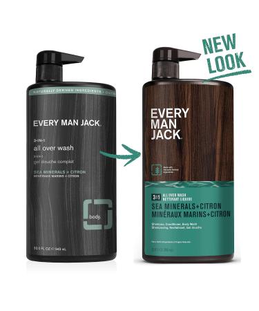 Every Man Jack Sea Minerals + Citron Men's 3-in-1 All Over Wash - Sea Mineral, Bergamot, Citrus - For All Skin and Hair Types - Soy Proteins for Cleansing, Nourishing, and Protecting - Buy Online on SooperMarket.com