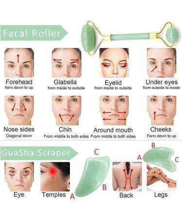 Natural Jade Gua Sha Scraper Board & Roller Set - Anti-Wrinkle Facial Massage Tool Gift Set - Buy Online on SooperMarket.com