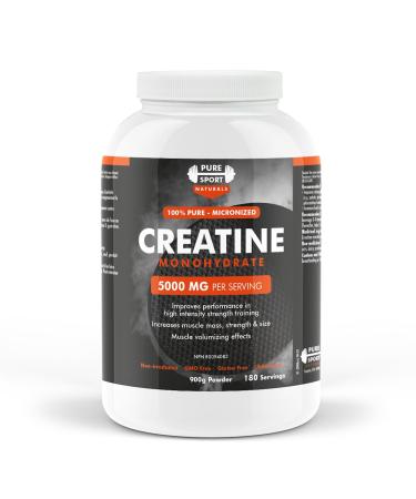 Creatine Monohydrate Powder 900g (180 Servings) | Pure Micronized Creatine Monohydrate 5g per Serving | Keto Friendly Creatine Supplement for Muscle Growth Improves Bodybuilding Performance and Increase Muscle Growth & Energy