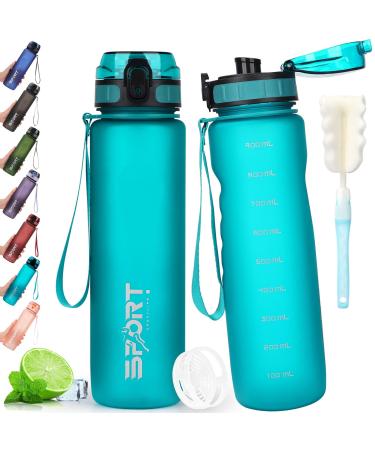 Aoprel drinking bottle 1l Sport drinking bottle of carbon dioxide Suitable water bottle leak -proof bicycle drinking bottles bpa free sports bottle with capacity scale for the outdoor school camping See Blauer