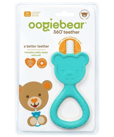 Oogiebear 360 Teether - Safe Teething Toy for Babies 3 Months+ | Soft Bristle Teddy Bear Silicone Teether - Seafoam - Buy Online on SooperMarket.com