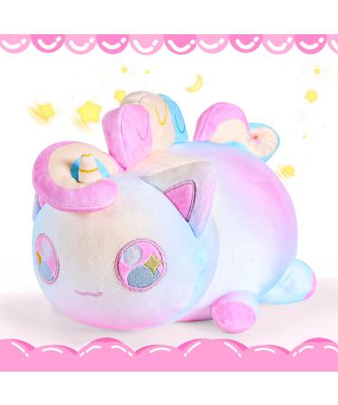 LAIBUY 35CM Cat Plush Pillow Soft Kawaii Kitten Anime Plushie Hugging Pillow Cute Stuffed Animal Plush Toys Suitable Kids Boys Girls Birthday Christmas Day Gifts Pink