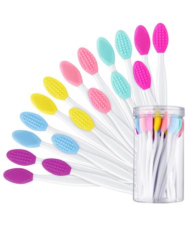 24 Pcs Silicone Exfoliating Lip Brush with Container, Double Sided Silicone Lip Scrubber Soft Cleaning Lip Brush Face Cleaning Applicator for Plump Smoother and Fuller Lip Appearance (Mixed Colors)