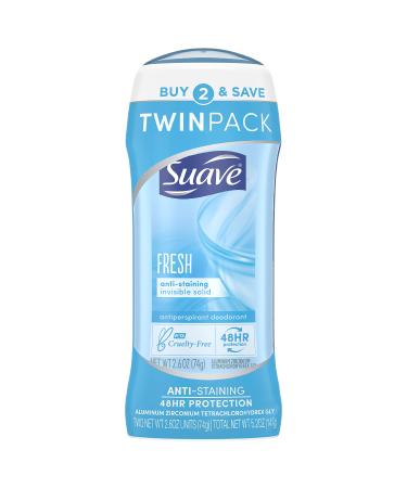 Suave Deodorant Antiperspirant & Deodorant Stick 48-hour Odor and Wetness Protection Fresh Deodorant for Women 2.6 oz 2 Count