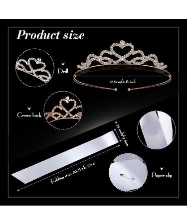 12 Blank Sashes and Tiara Set - Prom Queen Satin Sashes & Rhinestone Tiara Crown - White DIY Sash for Pageants, Birthdays, Weddings - White/Rose Gold - Buy Online on SooperMarket.com
