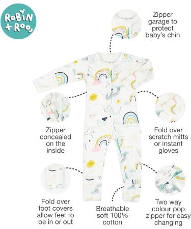 100% Cotton Two-Way Zipper Baby Sleepsuit Unisex Onesie Romper 6-12 Months Rainbow - Buy Online on SooperMarket.com