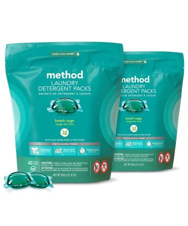 Method Laundry Detergent Packs Beach Sage 42 Packs per Bag Hypoallergenic Formula & Plant-Based Stain Remover Solution that Works in Hot & Cold Water (Pack of 2) 42 Count (Pack of 2)
