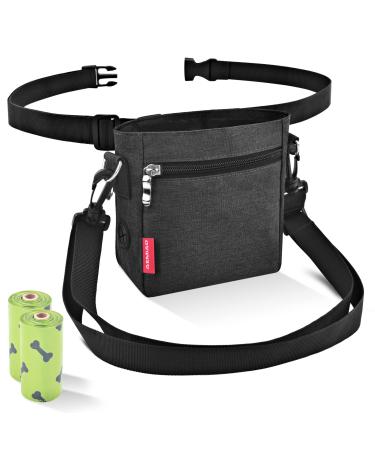 AEMIAO Dog Treat Pouch Dog Treat Bag Magnetic Closure Puppy Training Bag with Removable Liner Hands-Free Snack Bag for Dog with Adjustable Waist & Shoulder Belt 2 Roll of Poop Bags for Free Dark Grey