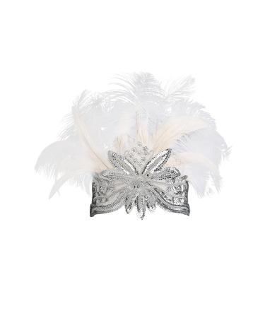 BABEYOND Carnival Feather Headpiece - White 1920s Flapper Showgirl Headband - Buy Online on SooperMarket.com