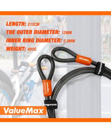 Valuemax 2m Safety Loop Cable - Plastic Coated Steel Cable for Bicycle Motorcycle & eBike | 12mm Thick Black - Secure Your Ride! - Buy Online on SooperMarket.com