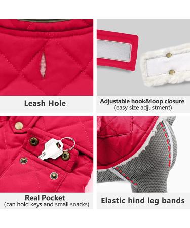 KYEESE Dog Cold Weather Coat | Windproof Padded Sherpa Warm Jacket for Large Dogs | Red XX-Large | Leash Hole | Dog Apparel - Buy Online on SooperMarket.com