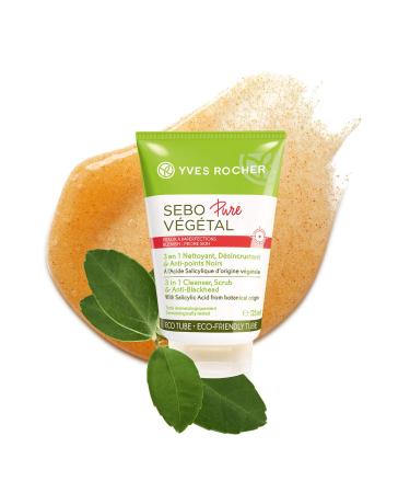 Yves Rocher Sebo Pure V g tal 3 in 1 Face Cleanser & Scrub with Salicylic Acid - Acne-Prone Skin Solution | 125ml - Buy Online on SooperMarket.com