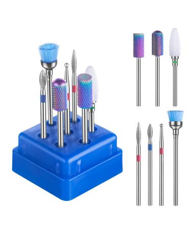 MelodySusie Nail Drill Bits Set, 7Pcs Professional Tungsten Carbide Ceramic Acrylic Nail File Drill Bit for Manicure Pedicure Cuticle Gel Nail Polishing Purple