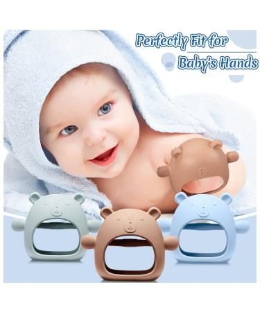3 Pack Baby Teether Teething Toys for Babies 0-6 Months - Bear Silicone Anti Dropping Hand Teether Pacifiers - Blue Caramel Green - Buy Online on SooperMarket.com