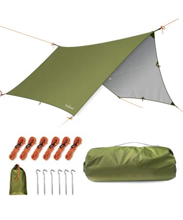 Unigear Hammock Rain Fly Camping Tarp, 15x14FT/12x10FT Multifunctional Waterproof Hexagon Tent Tarp, Lightweight and Compact for Backpacking, Hiking, Traveling Green 12 x 10 ft