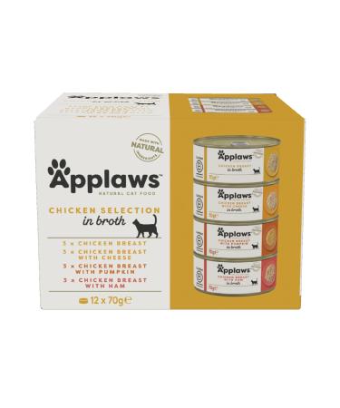 Applaws Premium natural cat food wet chicken selection in broth 70 g can (12x70g pack) chicken fold selection in broth 840 g (1 Pack)