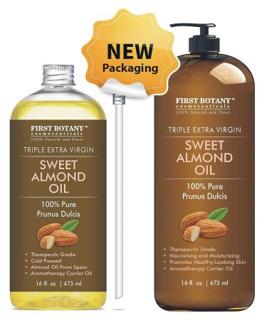 Triple AAA+ Grade Cold Pressed Sweet Almond Oil - 100% Pure & Natural - For Hair, Skin, Face - 16 fl oz with Pump Dispenser - Buy Online on SooperMarket.com