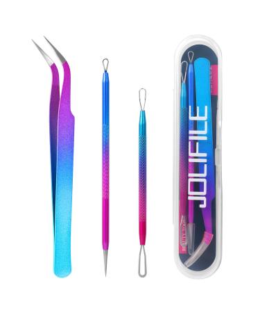 Blackhead Remover Tool JOLIFILE 3 Pcs Pimple Popping Kit Removing Spot Extractor Tools for Nose Facial Popper Whitehead-Colorful 3 Count (Pack of 1)