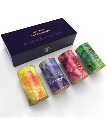 Aromatic Loose Leaf Teas - Unique Blends of Loose Leaf Herbs Spices and Fruits - Lavender Hawthorn Camomile & Cardamom Blends - 100% Natural (Set of 4 Teas)