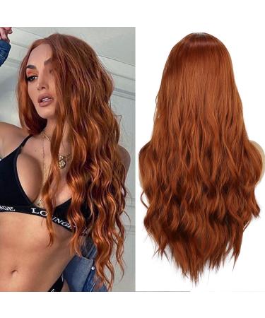 PORSMEER Auburn Red Brown Long Curly Wigs for Women Natural Copper Synthetic Hair Cosplay Daily Party Wig