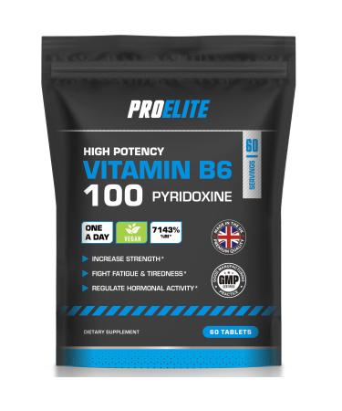 Vitamin B6 100mg - 60 Vegan Tablets 7000% Nrv Dose High Strength B6 Vitamins Contributes to Healthy Metabolism Reduction of Tiredness Normal Immune & Nervous System Function PROELITE
