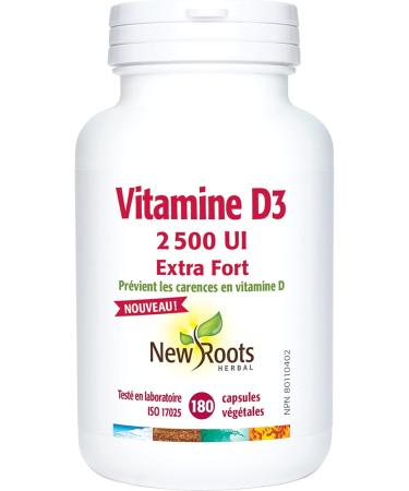 New Roots Herbal - Vitamin D3 2500 IU Extra Strength 180 Capsules - Helps to Prevent Vitamin D Deficiency - Helps in the Development and Maintenance of Bones and Teeth - Support Immune Function - Buy Online on SooperMarket.com