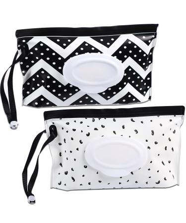 FEBSNOW 2 Pack Baby Wipe Dispenser,Portable Refillable Wipe Holder,Baby Wipes Container,Wipe Dispenser,Reusable Travel Wet Wipe Pouch Multicolor G