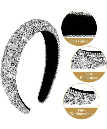 Sparkling Black Crystal Rhinestone Headband Hairband - Thick Style Silver | 90s Disco Hair Accessory for Women | Perfect Gift for Valentines & Birthdays - Buy Online on SooperMarket.com