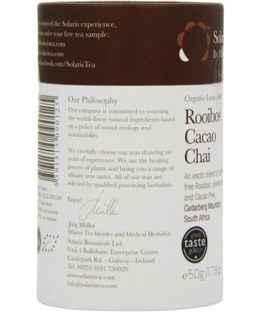 Organic Solaris Tea Rooibos Cacao Chai 50g Chocolate - Loose Whole Leaf, Pack of 1 - Buy Online on SooperMarket.com
