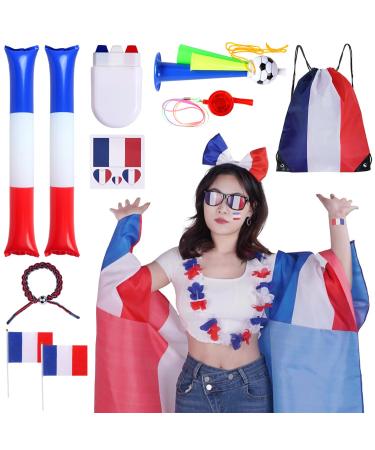 Coolchange Great France Fan Package for Football EM 2024 |11-part |Incl. Trikolore-cloak flags corn fan cheersticks and many more women France