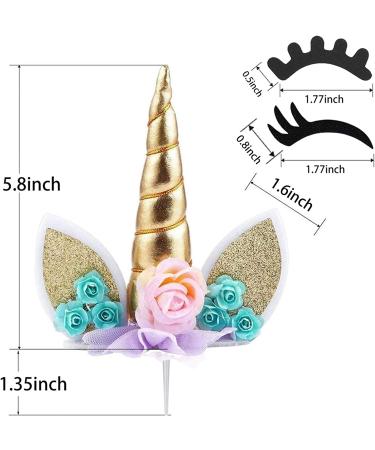 Unicorn Cake Topper Unicorn Birthday Party Supplies Unicorn Birthday Decorations for Girls Unicorn Cake Decoration Unicorn Horn First Birthday Cake Topper Kit with Eyelashes 5.8 Inch Gold - Buy Online on SooperMarket.com