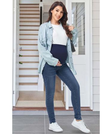 PACBREEZE Women's Maternity Jeans Over The Belly Slim Stretch High Waist Denim Skinny Pants | Dark Blue XXL - Buy Online on SooperMarket.com
