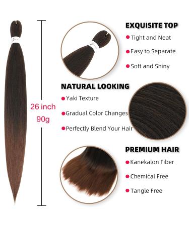 Xusuperb Pre-Stretched Braiding Hair - Ombre Brown 26 Easy Braids Extensions | 6 Packs Soft Yaki-Textured Kanekalon Hair (T1B/30#) - Buy Online on SooperMarket.com