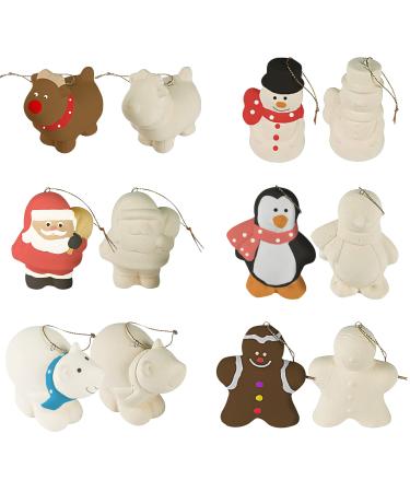 Ready to Paint Ceramic Christmas Ornaments (12 Pack) Crafts for Adults & Kids DIY Design Your Own Ornaments to Paint by 4E's Novelty